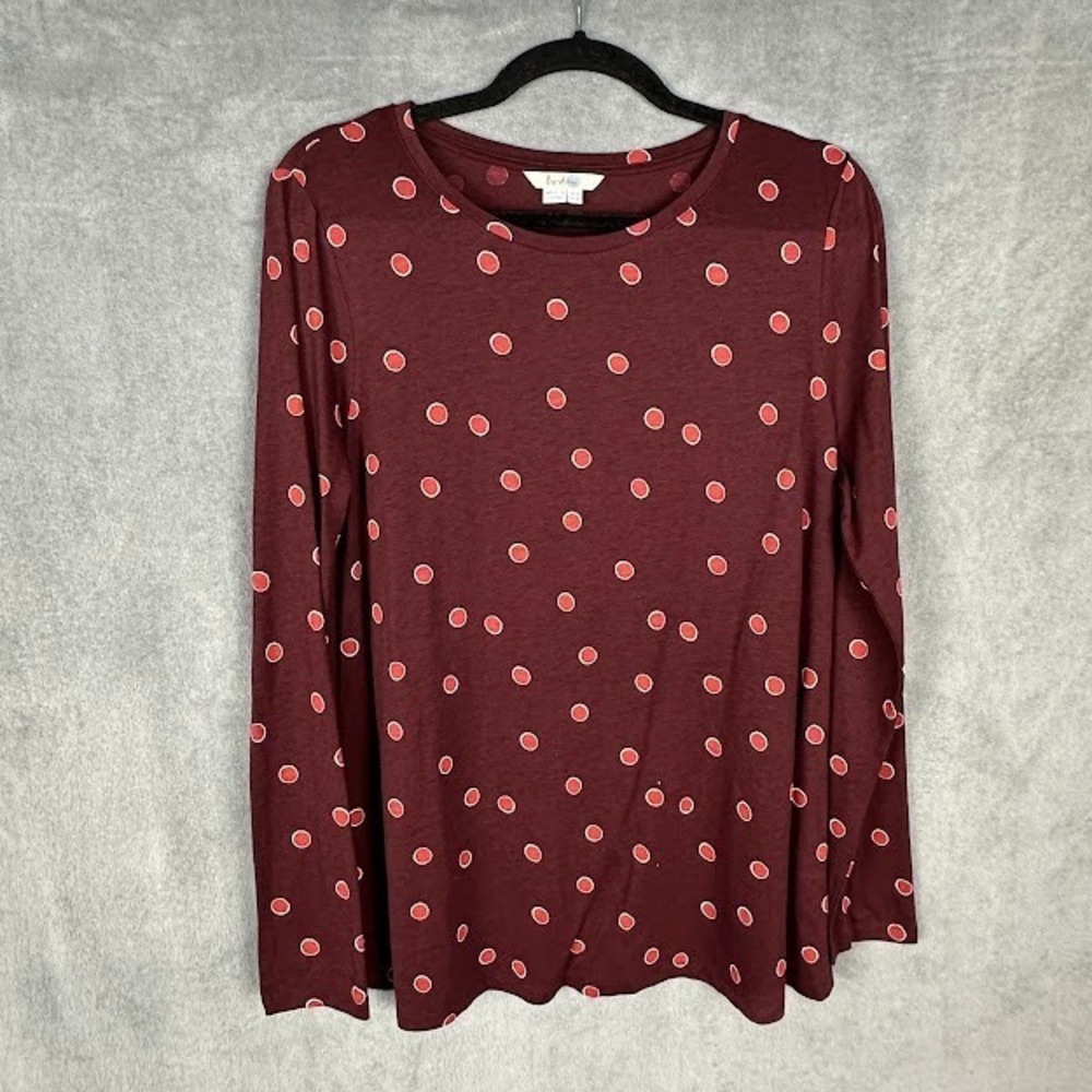 Boden Top Womens 10 Maroon Dotted Long Sleeve Tee Stretch Preppy Comfort Casual